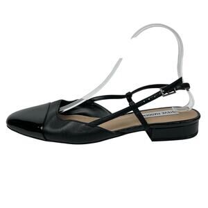 Steve Madden Belinda Black Leather Almond Cap Toe Slingback Flat Sandals Shoes 9